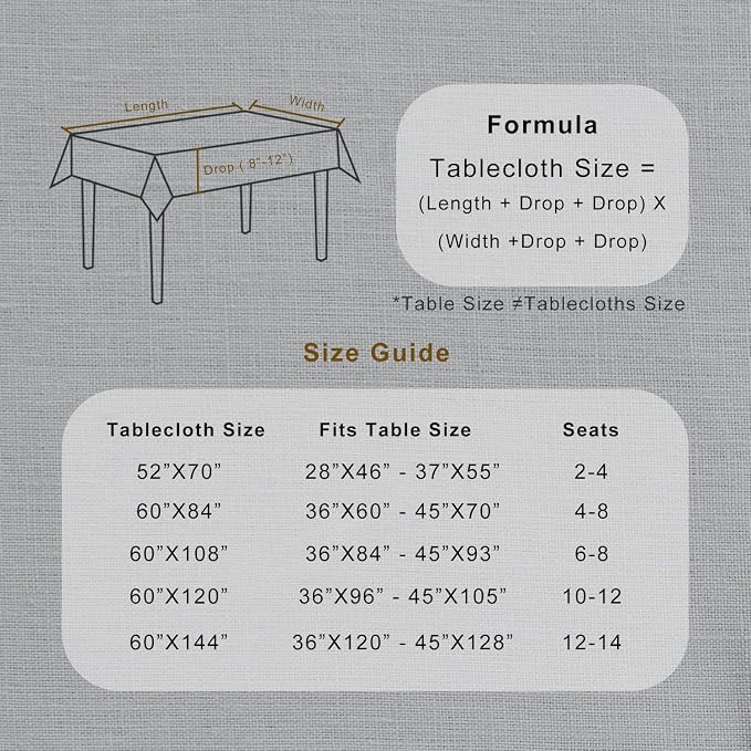 TOSMO 100% French Linen Tablecloth, Washable Farmhouse Rectangle Table Cloth for Kitchen, Dining, Party, Cocktail, Indoor and Outdoor Daily Use(52''x70'',Soft Grey)