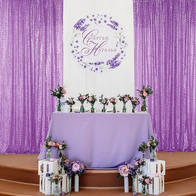 Sugargirl Lavender Purple Sequin Backdrop Curtain 6 Panels 2FTx8FT Glitter Lavender Purple Background Drapes Sparkle Photography Backdrop for Party Wedding Birthday Wall Decoration