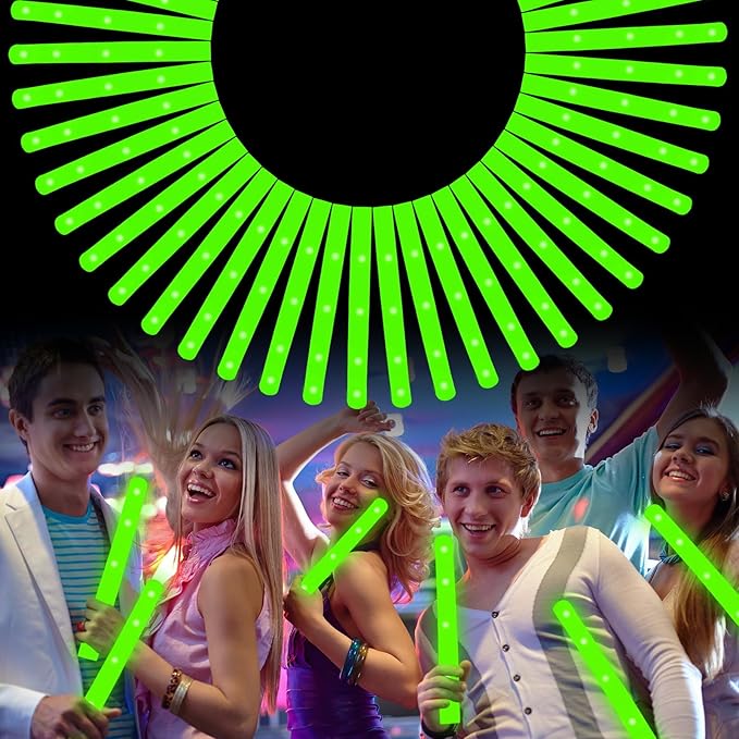 Foam Glow Sticks Bulk, 40 Pack Green Light Up Foam Sticks 3 Modes Flashing, Glow Party Supplies for St. Patrick's Day,Mardi Gras, Raves, Carnival, Concert, Birthday, Christmas