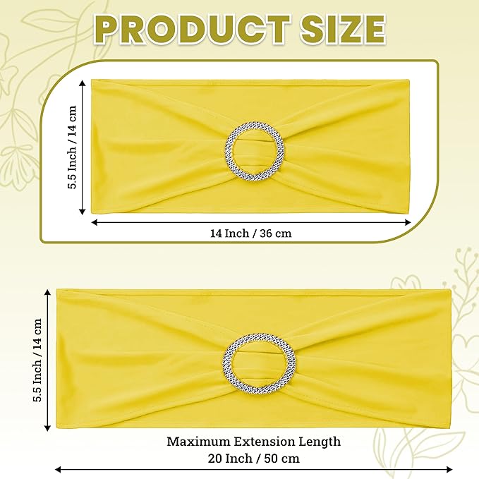 VDS - Yellow | Spandex Chair Sashes Bows | 75 PCS | Stretch Elastic Banquet Universal Folding Chair Band Tie with Silver Buckle Slider for Wedding Party Conference Celebration Event Decoration