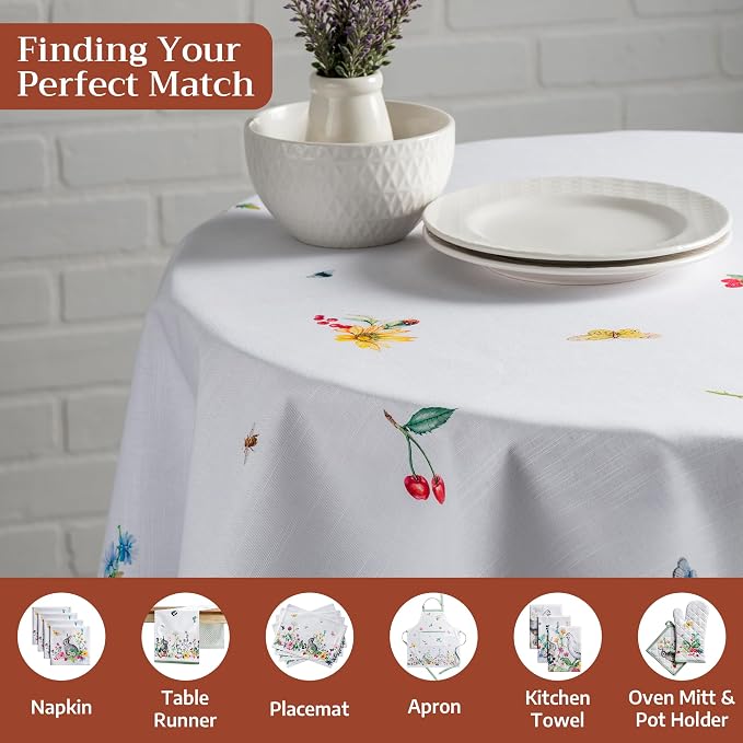 Maison d' Hermine Table Cloth Round Table 100% Cotton 69 Round Inches Tablecloth Reusable Decorative for Dining Kitchen Room Farmhouse Party Home Hotel Restaurant Spring Summer - Printemps