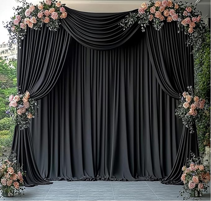 60ftx14ft Black Backdrop Curtains for Wedding-Wrinkle Free Backdrops Curtain Drapes Fabric Decorations Photo Back Drop Cloth for Baby Shower Photography Stage Reception 12Panels 14ft(H) x 5ft(W)