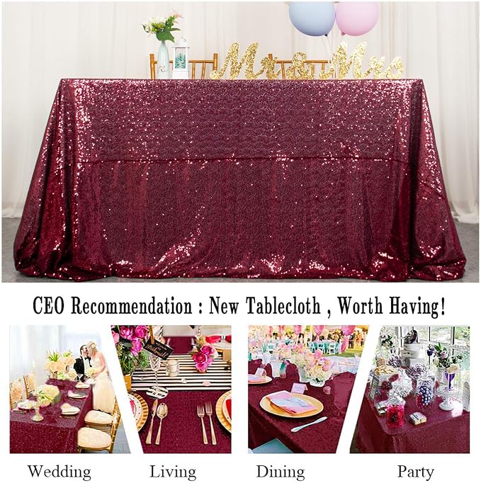 ShiDianYi Sequin Tablecloth Burgundy 50x72-Inch Sequin Table Linens Wine Rectangle Tablecloth for Wedding Decor -190222E