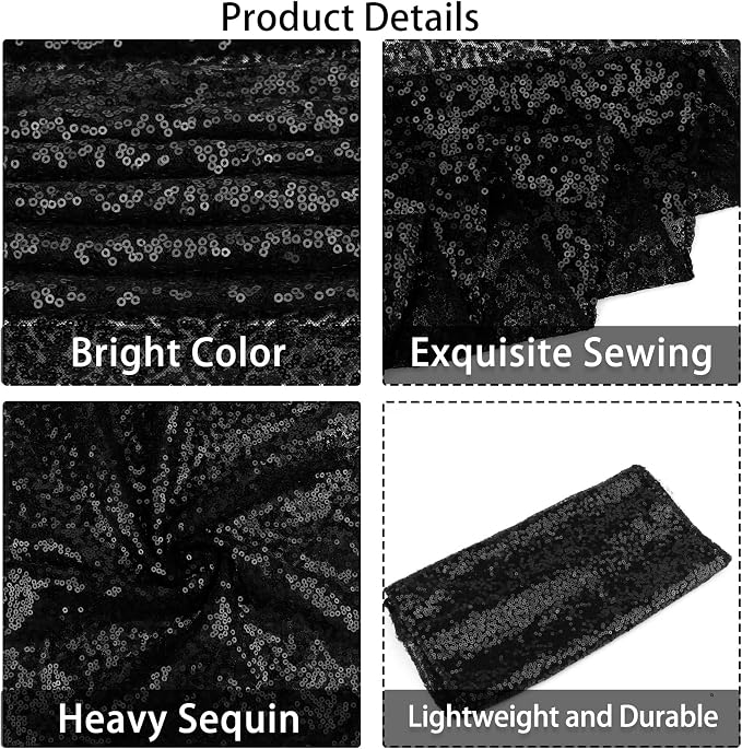 12 Packs Sequin Table Runner Glitter Dining Table Runner for Birthday Wedding Engagement Bridal Baby Shower Bachelorette Holiday Celebration Party Supplies Decorations (12" x 72", Black)