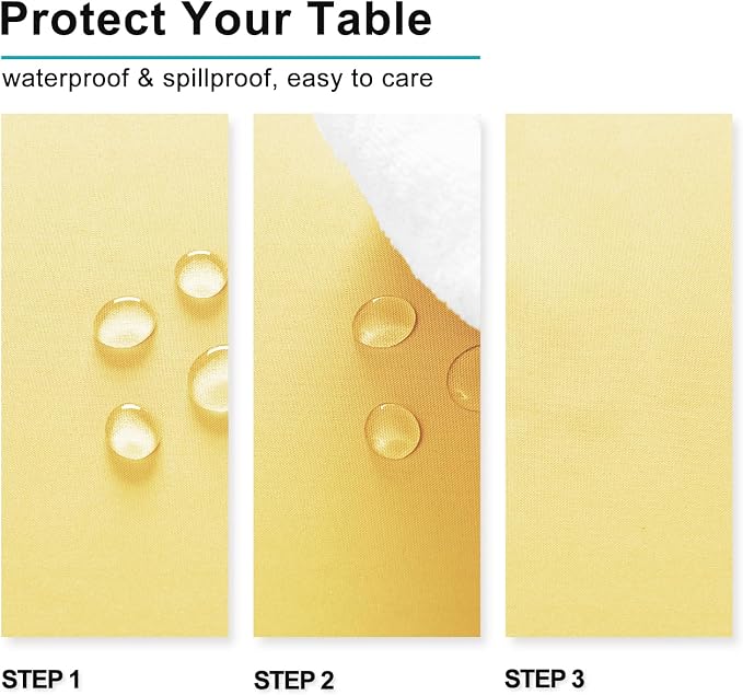 Hiasan Waterproof Tablecloth Rectangle - Washable Fabric Table Cloth for Dining Room Kitchen Birthday Party and Outdoor Use, Light Yellow, 70 x 140 Inch