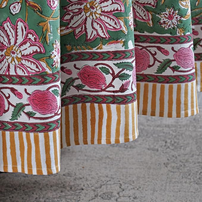 Ridhi Round Tablecloth Hand Block Print 100% Cotton Reusable Hunter Green 60 Inch Table Cover Decorative Everyday Use for Dining, Home, Party, Wedding, Farmhouse, Party Gift for Spring, Mother's Day