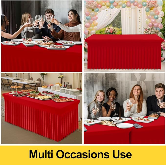 Smiry Spandex Tablecloth, Elastic Fitted Stretch Tablecloth for 4FT Rectangle Tables, Waterproof Washable Table Cover Skirt for Outdoor, Wedding, Banquet & Parties (Red, 48Lx24Wx30H Inch)