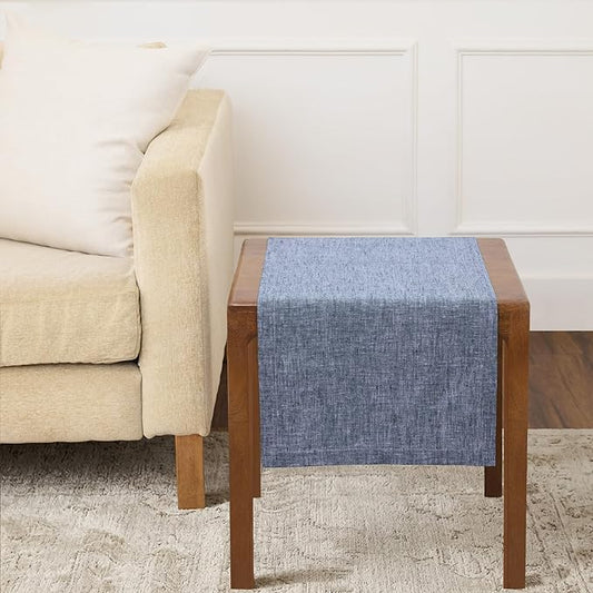 Solino Home Linen Small Table Runner 36 Inches - Athena, 100% Pure Linen Chambray Indigo Table Runner 14 x 36 Inch Ideal for Dresser and Coffee Tables - Spring, Summer, Mothers Day
