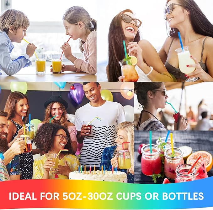 Plasticless 100 PCS Disposable Drinking Straws, Eco Friendly Straws Drinking Plastic Free Colorful Flexible Bendable Corn-based Organic Compostable Biodegradable Straws for Party Travel 8.2" Long