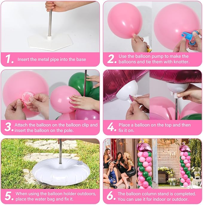 2 Sets Tropical Flamingo Balloon Column Stand Kit with 102 Pink Green Flamingo Foil Balloons Animal 5.57ft Adjustable Balloon Tower Stand with Bases Adjustable Arch Column for Luau Party Decor