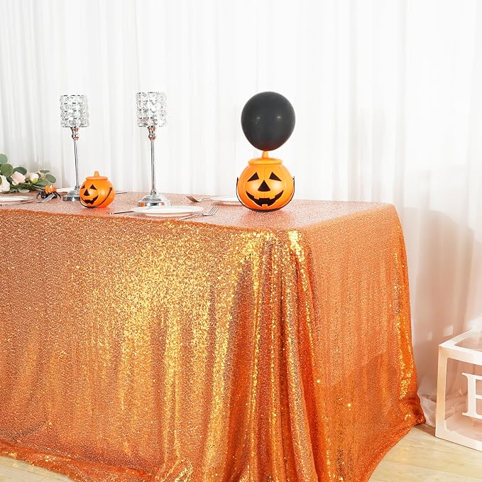 Eternal Beauty Orange Tablecloth, 50x80 Inch Sequin Rectangle Table Cover for Cake Dessert Exhibition Party Birthday Events