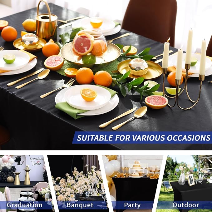 Fixwal 3 Pack Black Table Cloth for 6FT Rectangle Tables, Rectangular Tablecloths Stretch Spandex Fitted Table Covers 6FT for Party, Trade Show, Banquet, Wedding, Buffet, Graduation Decoration