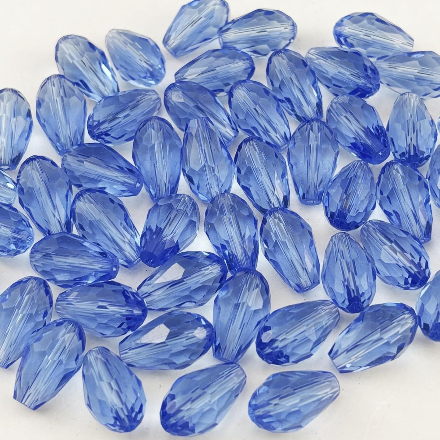 100pcs 8x12mm Teardrop Crystal Glass Beads for Jewelry Making, Faceted Vertical Hole Teardrop Glass Spacer Beads for Wind Chimes Bracelet Earring Necklace DIY Craft(Light Blue)