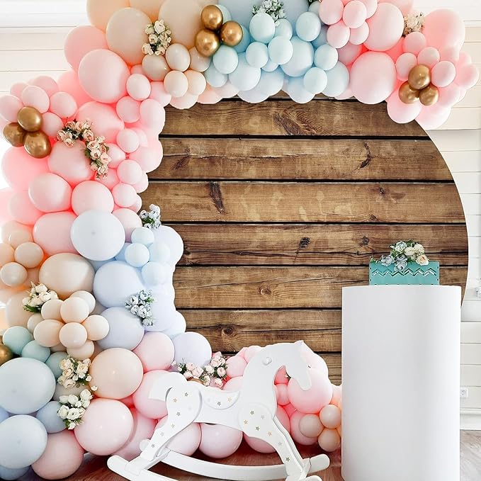 Rustic Wood Round Backdrop Cover 7.2FT Polyester Brown Retro Wood Texture Circle Background for Photography,Themed Party,Baby Shower,Birthday Party,Wedding,Banquets,Photo Shoot Supplies