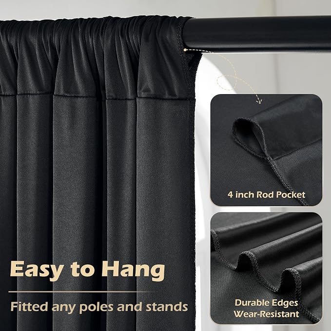 20ft x 8ft Black Wrinkle Free Backdrop Curtains for Parties, 4 Panels 5×10ft Thick Silky Photo Backdrop Drapes for 50th Anniversary Birthday Party Baby Shower Wedding Photography Home Decor