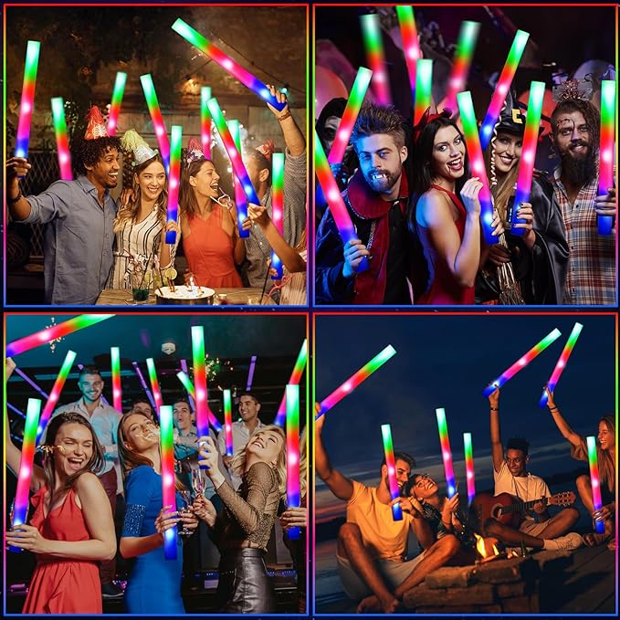 OLUPP 32PCS Foam Glow Sticks, Foam Light Up Sticks with 3 Modes Colorful Flashing, Glow Sticks for Wedding, Glow Stick Bulk Party Pack for Wedding, Raves, Concert, Camping, Carnival