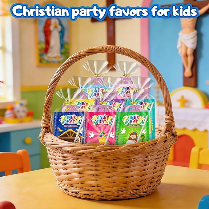 Rainbow Scratch Paper Party Favors: 24 Pack Christian Rainbow Scratch Notebook, Goodie Bags Stuffers Coloring Books Party Favors for Kids 3-12, Bulk Classroom Birthday Gifts for Student