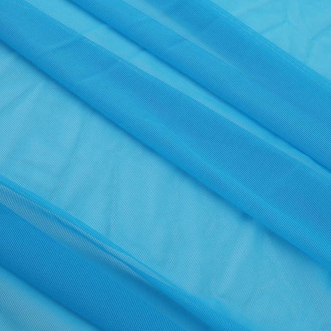 Superfine 4-Way Stretch Net Fabric Nylon Spandex Power Mesh Lightweight Sheer 60" Wide, a Continuous 5 Yards (Cyan Blue)