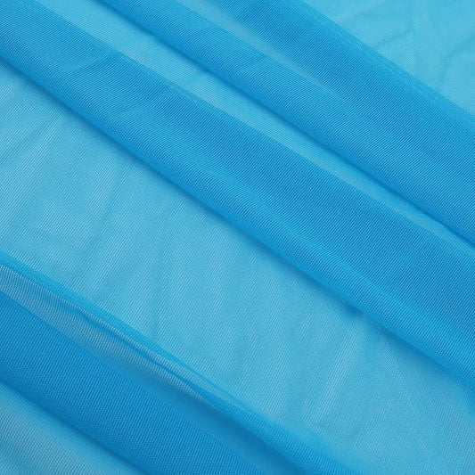 Superfine 4-Way Stretch Net Fabric Nylon Spandex Power Mesh Lightweight Sheer 60" Wide, a Continuous 5 Yards (Cyan Blue)