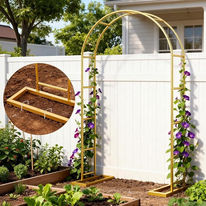 Wedding Arch Backdrop Stand Set of 2 (7.2FT, 6FT),Gold Metal Arch Backdrop Stand,Metal Pergola Arbor with Base,Balloon Arch Stand for Wedding Ceremony Baby Shower Outdoor Indoor Birthday Party Decor