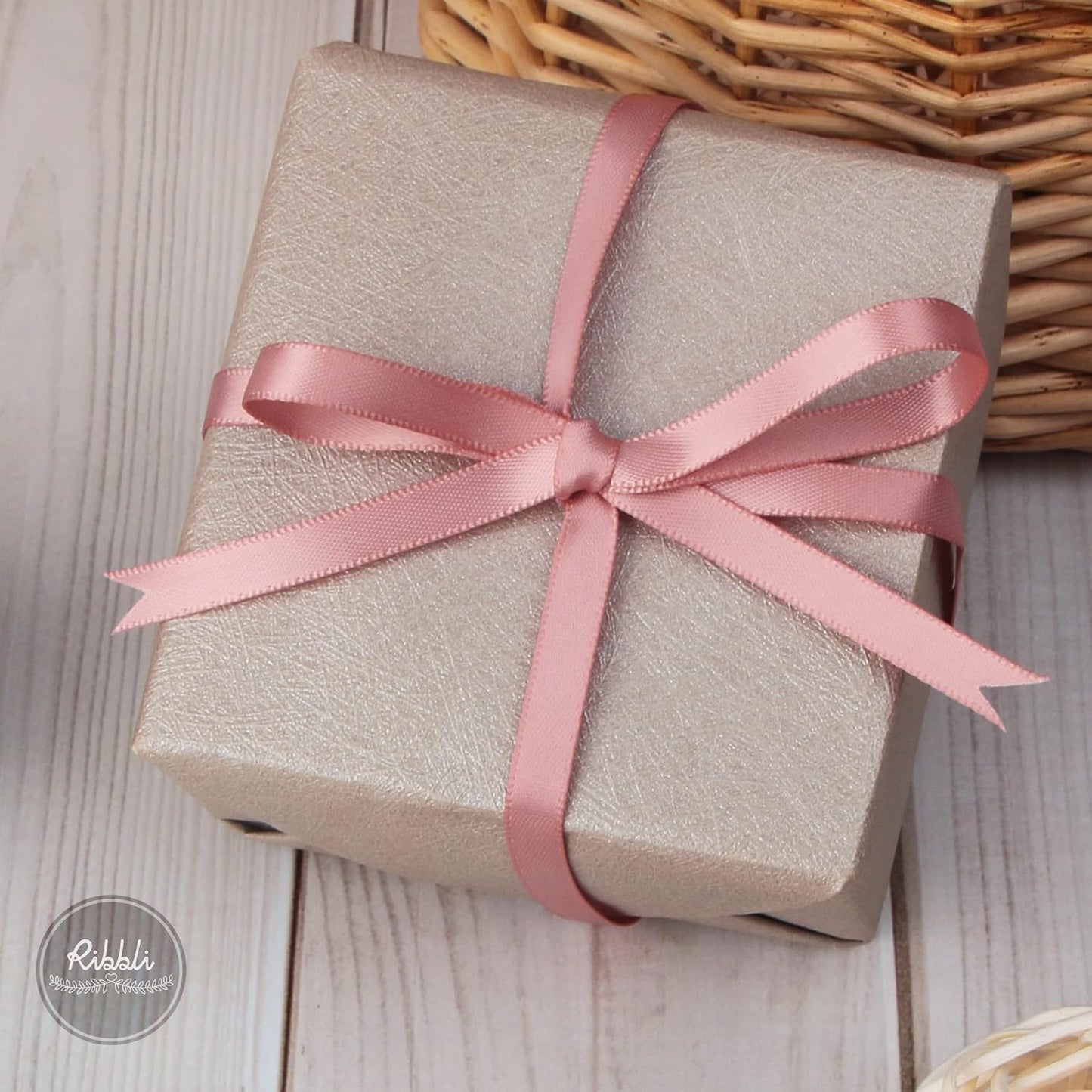 Ribbli Double Faced Dusty Pink/Rose Gold Satin Ribbon,1/4” x Continuous 25 Yards,Use for Craft Bows Bouquet, Gift Wrapping, Wedding Decoration, Floral Arrangement