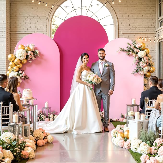 Set of 3 Arch Backdrop Covers(6ft, 5ft, 4ft) - Premium Stretchy Spandex Backdrop Arch Stand Cover for Baby Shower,Wedding,Party Decor Chiara Cover with Double-Sided Design(Pink)
