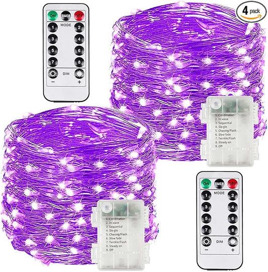 BOSSERN 2 Pack 100 LED Fairy Lights Battery Operated with Remote, 8 Modes String Lights Indoor Outdoor, Cuttable Battery Light for Home Bedroom Wedding DIY Centerpiece Christmas Decorations (Purple)