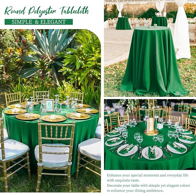 12 Pack Round Tablecloth 120 Inch - Green Polyester Tablecloth for Round Table, Premium Green Tableclothes Washable Fabric Table Cover for Wedding Party Banquet Restaurant Reception Dining