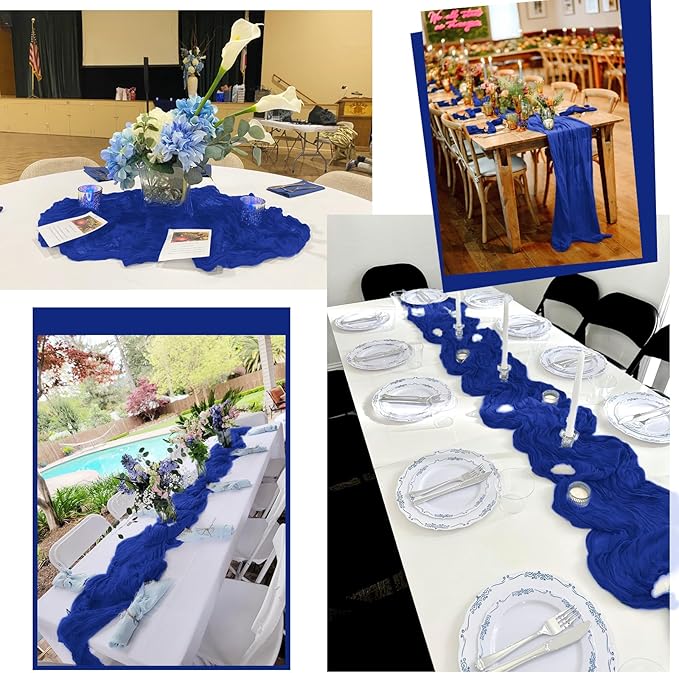 24 Pack Royal Blue Table Runners 10Ft Cheesecloth Table Runner Rustic Gauze Table Runner Romantic Long Sheer Fabric Cheese Cloth Table Runner for Wedding Party Bridal Baby Shower
