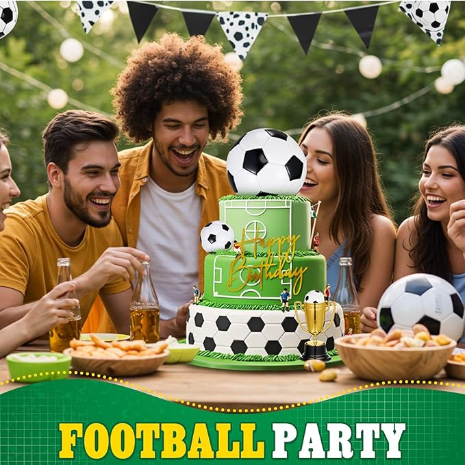 VioraWhite Large Soccer Ball Cake Toppers 8pcs Include 5 Balls of Different Sizes 2 Trophies and 1 Happy Birthday Sign for Cake Decoration Sport Theme Party Ceremony