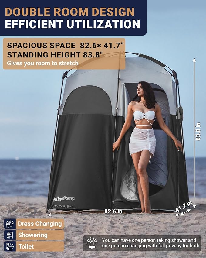 KingCamp Camping Shower Tent, Portable Outdoor Privacy Toilet & Changing Tent Windproof & Waterproof Easy Setup Shelter with Shower Bag for Camping Hiking Beach