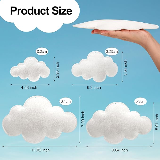 Ayfjovs 16PCS Cloud Hanging Decoration - 3D Felt Clouds for Nursery, Stage Props and Classroom Decor