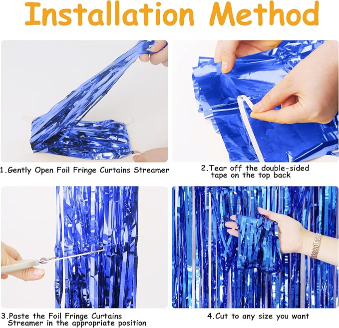 JOYIT 5 Pack Blue Tinsel Backdrop - 3.28 ft x 6.56 ft Fringe Backdrop, Glitter Foil Fringe Curtains for Party Decorations, Birthday, Bachelorette, Graduation, Wedding (Blue, 5 Pack)