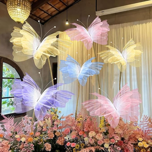 Geelin 6 Pcs Gradient Color Large Butterfly Decorations Big Butterfly Party Decor 20 Inch 12 Inch 3D Silk Butterflies for Baby Shower Women Birthday Wedding Decor