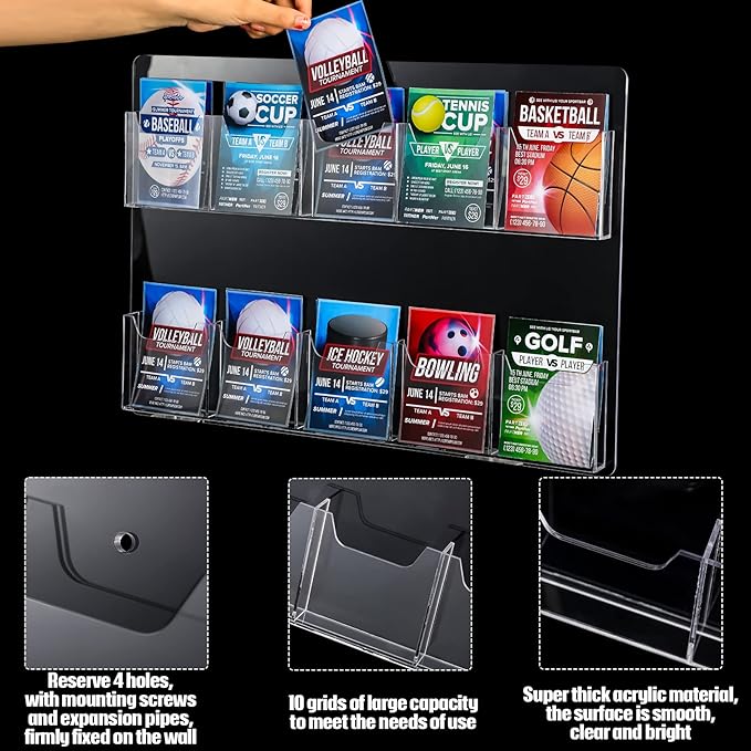Eersida 2 Pack Acrylic Brochure Pamphlet Holder Wall Mount Clear Brochure Display Holder Plastic Trifold Flyer Rack Literature Storage Rack for Offices Waiting Room (10 Pockets, 15 x 21 Inch)