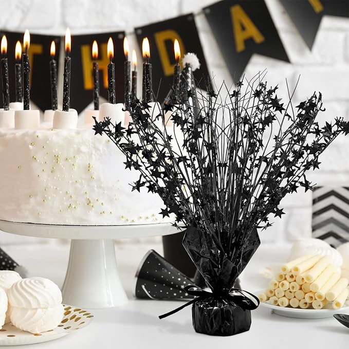 Crowye 6 Pcs Metallic Foil Spray Centerpiece Party Star Decoration Table Decor for Birthday Wedding Bachelorette Summer Party Holiday(Black,Small Star)