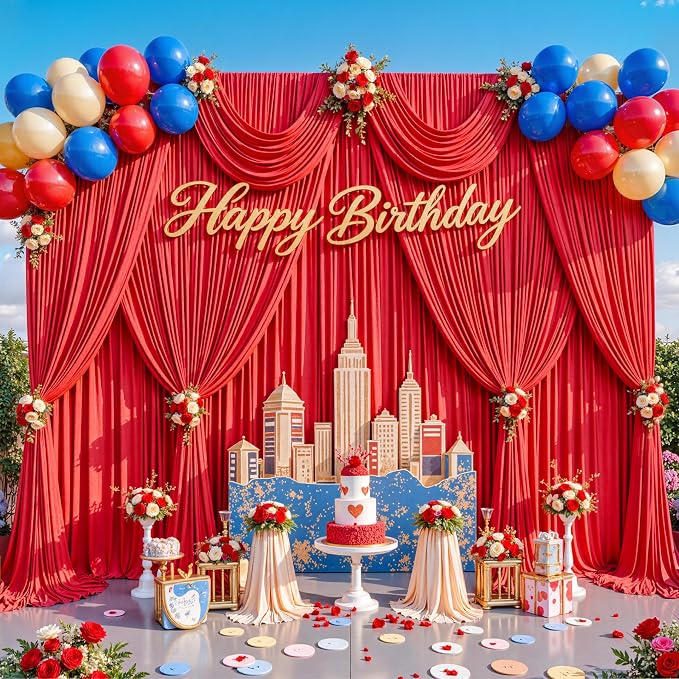 20x8ft Red Backdrop Curtains for Parties Photo Wrinkle Free Polyester Photoshoot Curtains Drapes Backdrop for Baby Shower Wedding Birthday Party Graduation Photography Background 4 Panels 5x8FT