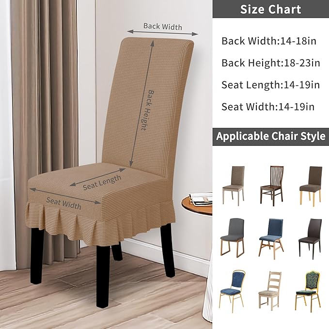 Easy-Going Dining Chair Covers Stretch Parsons Chair Slipcover with Skirt Chair Covers for Dining Room Restaurant Banquet (6 PCS, Camel)