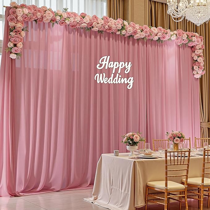 10ft x 10ft Dusty Rose Backdrop Curtains, Wrinkle-Free Sheer Chiffon Fabric Photo Backdrop Drapes for Wedding Arch Party Ceremony Stage Photography Birthday Decorations