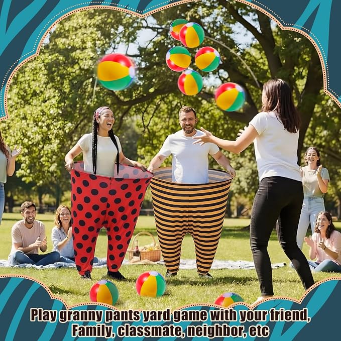 Seematn Granny Pants Yard Game Set of 4 Big Pants and 20 Balls 1 Pump, Granny Pant Outdoor Party Game for Adults Teens Group Family Reunions Backyard Tossing Fun