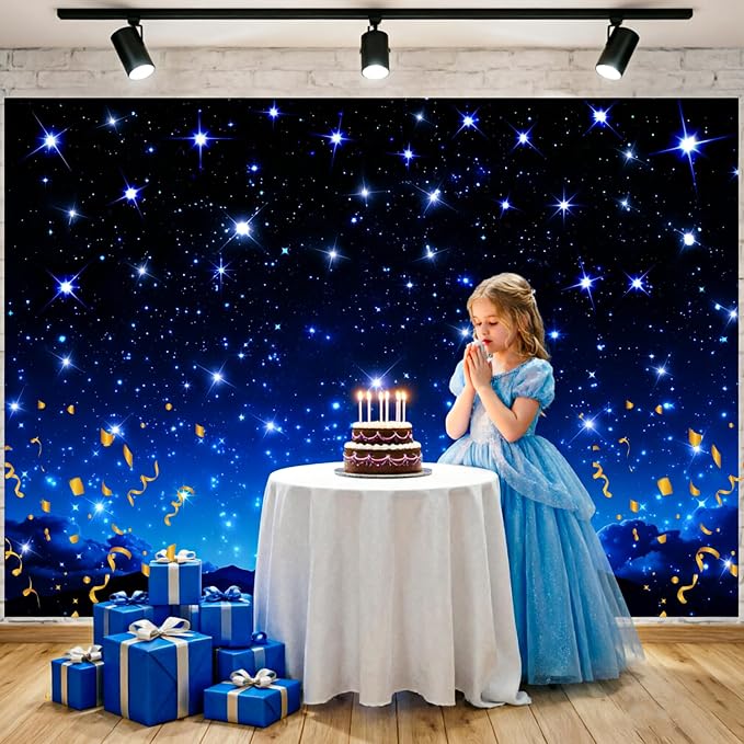 7x5ft Starry Night Sky Backdrop, Galaxy Stars Photography Background Universe Space Starry Photo Backdrop Outer Space Theme Birthday Party Decorations for Boy Kids