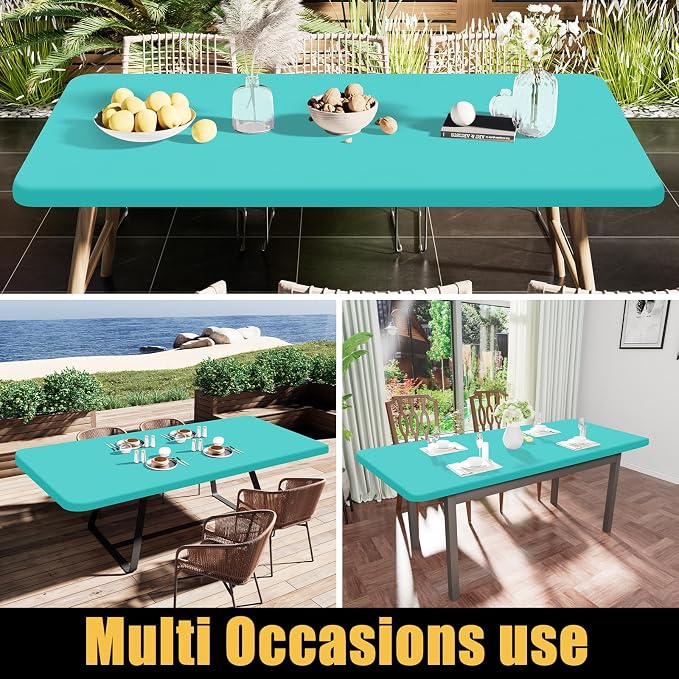 Smiry 3 Pack Rectangle Table Cloth, Elastic Fitted Flannel Backed Vinyl Tablecloths for 8ft Folding Tables, Waterproof Wipeable Table Covers for Indoor, Outdoor, Camping and Picnic (Teal, 30"x96")