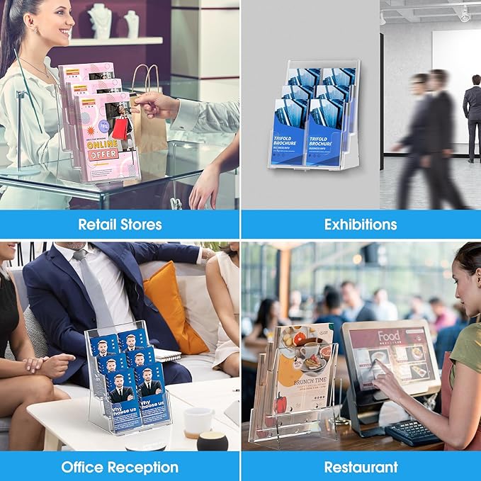 KTRIO Acrylic Brochure Holder 8.5 x 11, 3 Tier Literature & Pamphlet Organizer with Removable Divider for 4 Inch Flyers, Clear Display Stand for Desk & Wall Mount, 2 Pack