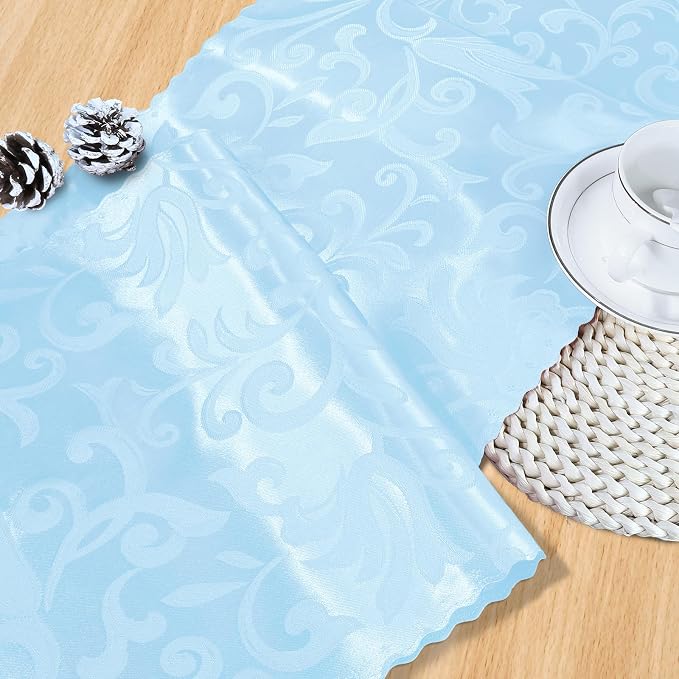 MILVOWOC 4 Pack Light Blue Satin Table Runner, 12 x 72 Inch Jacquard Damask Rectangle Bright Silky Decorative Table Runner for Party Banquet Birthday Dinner Wedding Table Decor