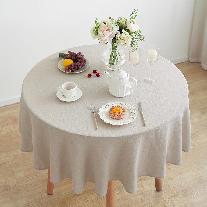 Linen World Linen Tablecloth,100% French Linen Round Tablecloth 60" Inch,Washable Natural Tablecloth for Dining,Outdoor,Weddings and Restaurants,Decorative Thanksgiving Christmas