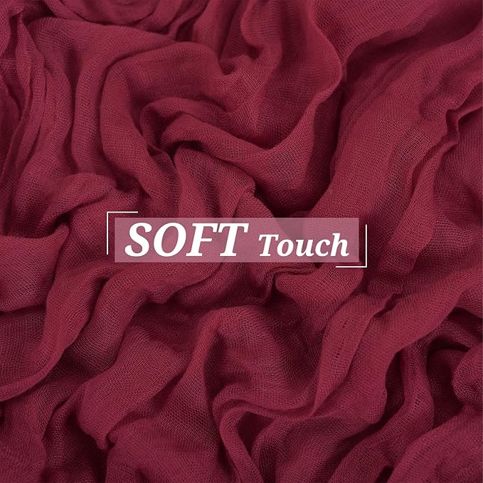 18 Pack Christmas Table Runner 10FT Burgundy Cheesecloth Table Runner 35 x 120 Inch Long Semi-Sheer Gauze Fabric Boho or Rustic Wedding Table Decor for Bridal Shower Baby Shower Holiday Party