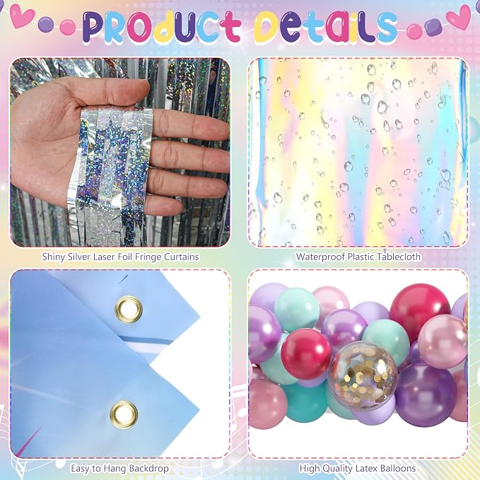 10th Birthday Decorations for Girls, Double Digits Birthday Girl Party Decor, Party Supplies with Pink Purple Balloon Arch Friendship Bracelet Banner Backdrop Hanging Swirls