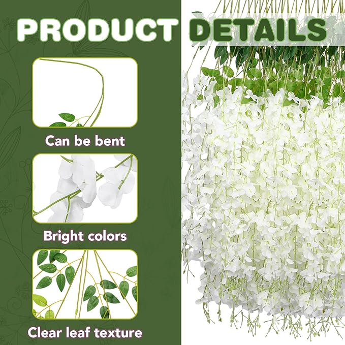 Alotiki Wisteria Hanging Flowers,36 Pack Fake Hanging Flowers,Wisteria Artificiales Garland for Home Wedding Arch Floral Party Garden Ceremony Outdoor Decor,3.6 Feet Long(36,White)