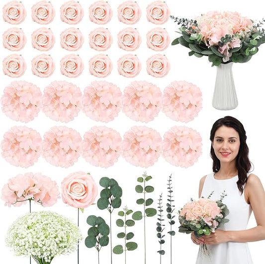 Suncalla 310 Pcs Baby's Breath Artificial Rose Bulk DIY Bouquet Bulk Hydrangea Artificial Flowers Wedding Bouquets Floral Arrangement for Wedding Centerpieces Decor(Pink)