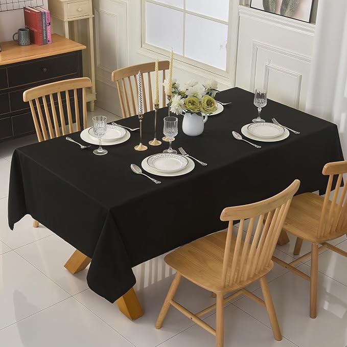 10-Pack 60x84 inch Black Table Cloths, Solid Stain and Wrinkle Resistant Oblong Tablecloth, Premium Plain Weave Polyester Fabric Rectangle Table Linen Covers for Hotel, Banquet